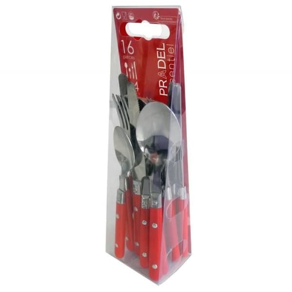 Bestickset - Pradel Essentiel - Saxo Röd - 16 delar - Rostfritt stål - Triangulär tube