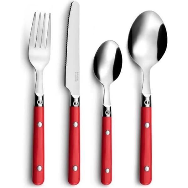 Bestickset - Pradel Essentiel - Saxo Röd - 16 delar - Rostfritt stål - Triangulär tube