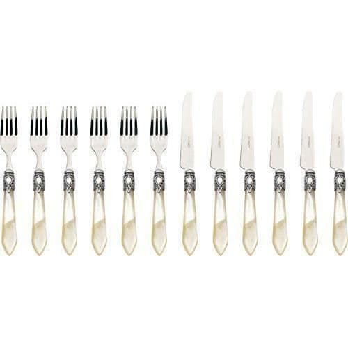 12-delat bestickset - Bugatti - OXBAM-S3280 - Stål/ABS - Elfenben - Mått 36x26x4 cm