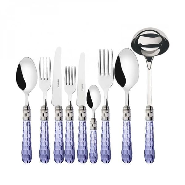 Bestick - Färgat Kristall - Set 75 St - Rostfritt Stål 18/10 - Kromad Yta - Transparent