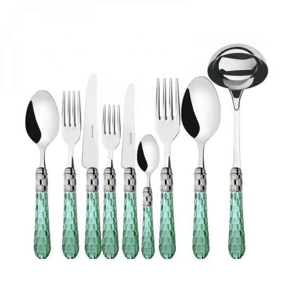 Bestick - Färgat kristall - Set 75 delar - Rostfritt stål 18/10 - Förkromad yta - Transparent handtag