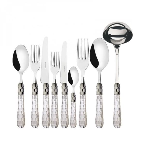Bestick - Färgat kristall - Set om 75 delar - Rostfritt stål 18/10 - Kromad finish - Transparent handtag