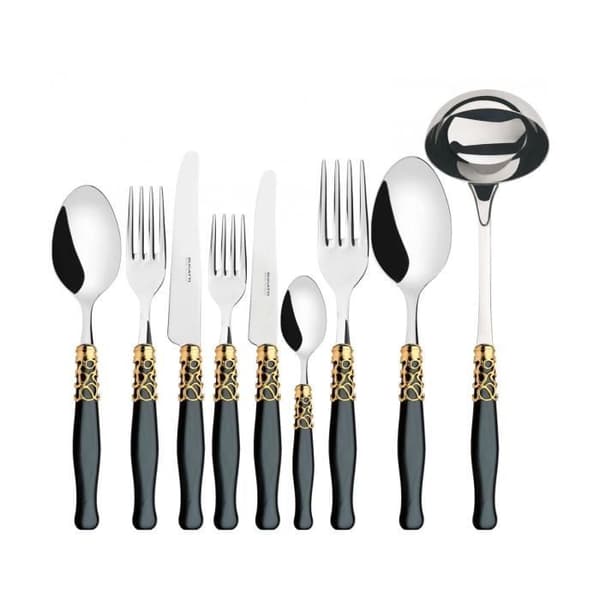 Bestick - Selene - Set 75 Pz - Elfenben, Svart - Rostfritt stål 18/10 - Akrilik