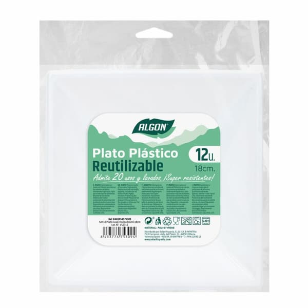 Set med återanvändbara tallrikar Algon Fyrkantig Vit Plast 18 x 18 x 4 cm (24 antal)