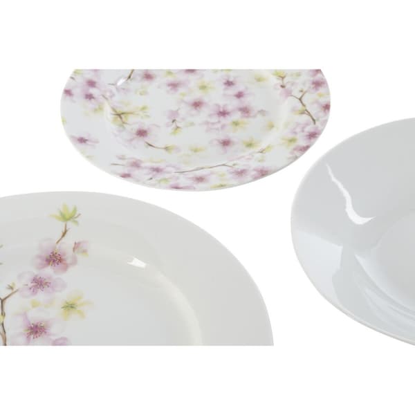 Servissats Home ESPRIT Vit Grön Rosa Porslin 18 Delar 27 x 27 x 2 cm