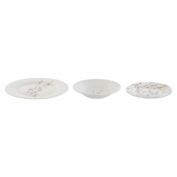 Servissats Home ESPRIT Vit Grön Rosa Porslin 18 Delar 27 x 27 x 2 cm