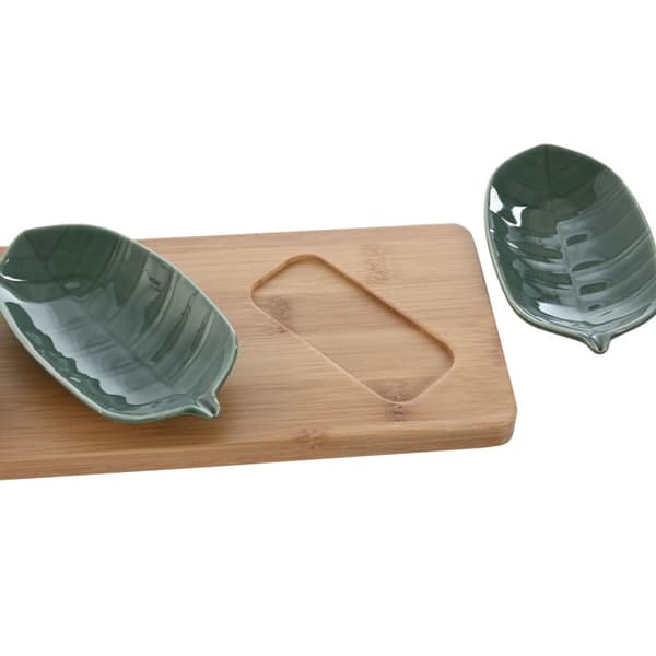 Tilltuggsset Home ESPRIT Grön Mörkgrön Bambu Porslin Tropiskt 4 Delar 28,4 x 10,5 x 3 cm (2 antal)
