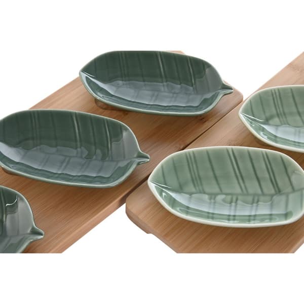 Tilltuggsset Home ESPRIT Grön Mörkgrön Bambu Porslin Tropiskt 4 Delar 28,4 x 10,5 x 3 cm (2 antal)