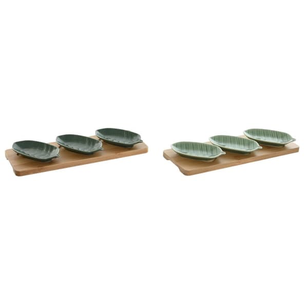 Tilltuggsset Home ESPRIT Grön Mörkgrön Bambu Porslin Tropiskt 4 Delar 28,4 x 10,5 x 3 cm (2 antal)