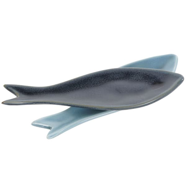 Tilltuggsset Home ESPRIT Blå Grön Marinblå Bambu Porslin Medelhavs Fiskar 36 x 18 x 1,3 cm 5 Delar