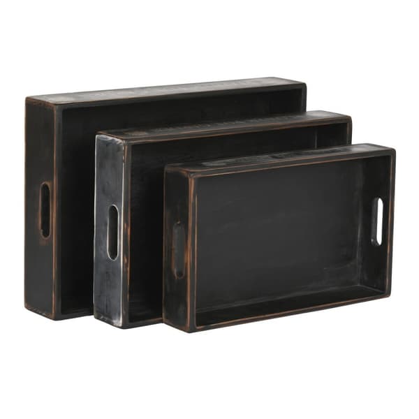 Uppsättning med Brickor Home ESPRIT Svart Granträ 56 x 38 x 10 cm (3 Delar)