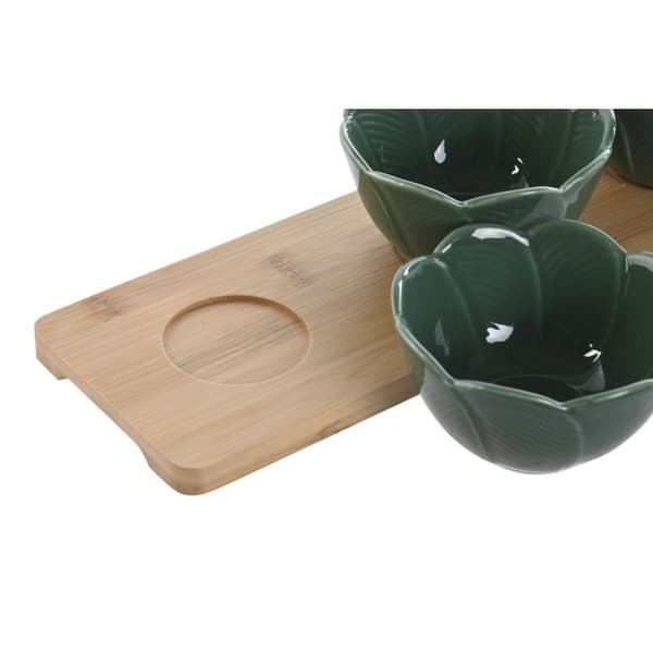 Tilltuggsset Home ESPRIT Grön Mörkgrön Bambu Porslin Tropiskt 4 Delar 32 x 10 x 7 cm (2 antal)