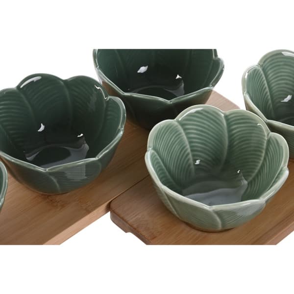 Tilltuggsset Home ESPRIT Grön Mörkgrön Bambu Porslin Tropiskt 4 Delar 32 x 10 x 7 cm (2 antal)