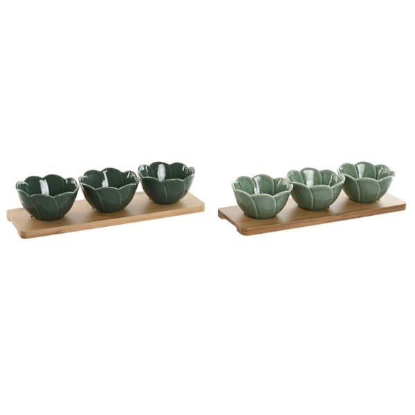 Tilltuggsset Home ESPRIT Grön Mörkgrön Bambu Porslin Tropiskt 4 Delar 32 x 10 x 7 cm (2 antal)