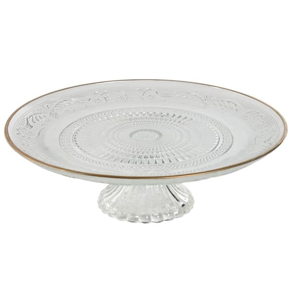 Platt skål Home ESPRIT Transparent Gyllene Glas 29 x 29 x 9,2 cm