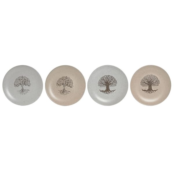 Platt skål Home ESPRIT Vit Beige Stengods Traditionell 20 x 20 x 2,5 cm