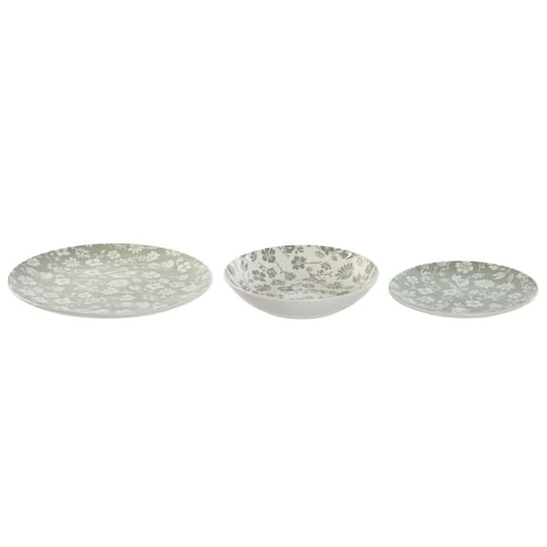 Servissats Home ESPRIT Vit Grön Porslin Blommig 27 x 27 x 2 cm 18 Delar
