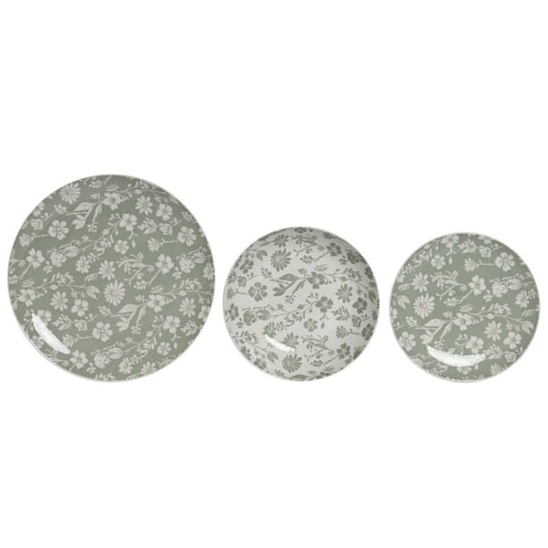 Servissats Home ESPRIT Vit Grön Porslin Blommig 27 x 27 x 2 cm 18 Delar
