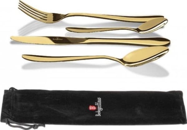 4 stk. bestikksett med reisekurv i canvas, champagnefarge, Berlinger Haus BH-2728