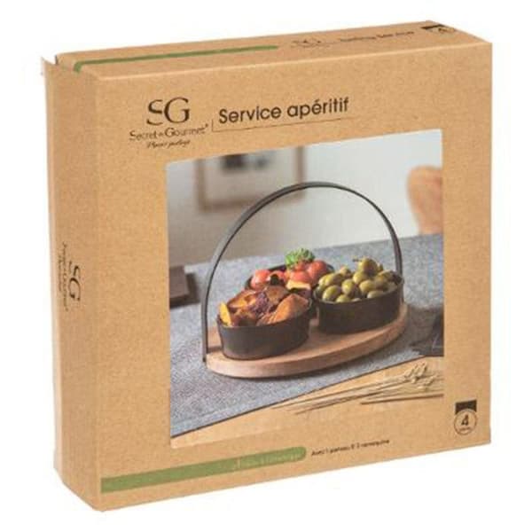 Set Apéritif - Gourmethemlighet - Vild - 4 Delar - Stengods & Trä - Svart & Naturlig