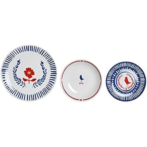 Matservis - DKD Heminredning - Porslin Keramik - Röd, Blå, Vit - 27x27x3 cm