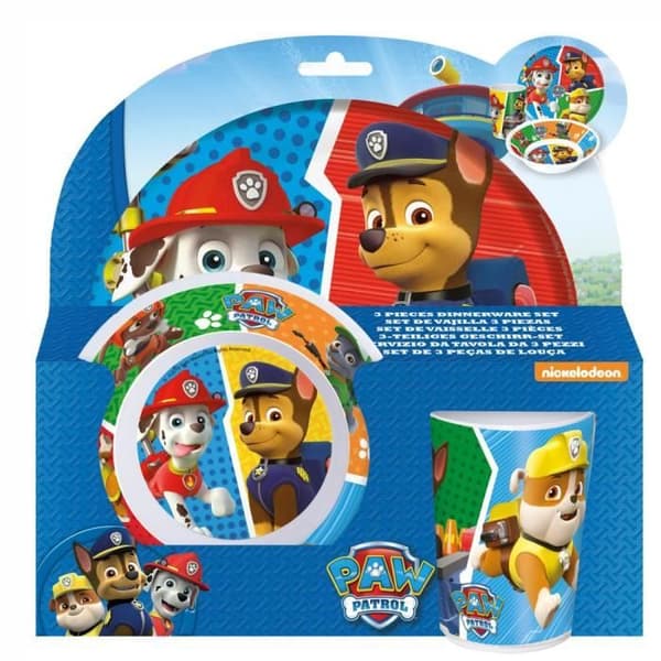Paw Patrol - servisset (tallrik, djup tallrik, glas)
