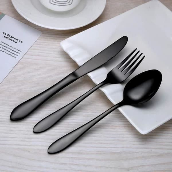 Svart bestick-bestick, 24 delar rostfritt stål knivsked gaffelset för 6 personer (svart, 6 set)