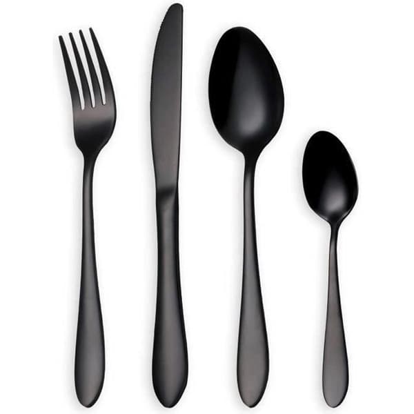 Svart bestick-bestick, 24 delar rostfritt stål knivsked gaffelset för 6 personer (svart, 6 set)