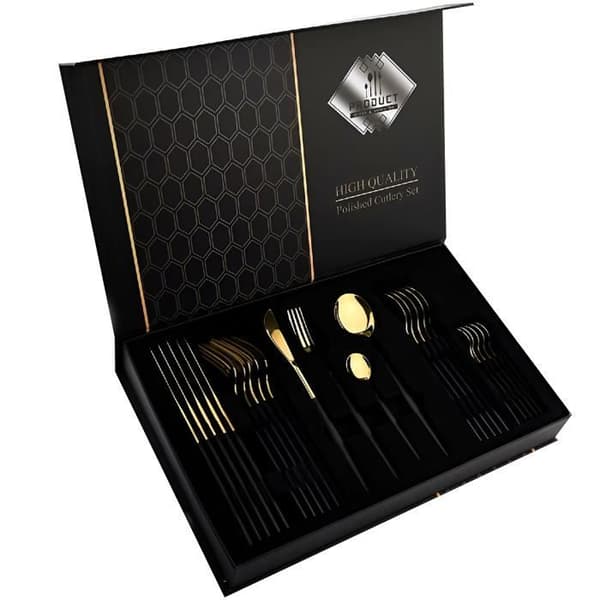 Set med Bestick 24 Delar Elegant för 6 Personer Cheffinger Svart / Guld