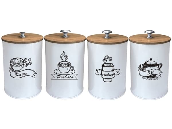 SETT MED 4 BEHOLDERE KAFFE TE SUKKER SALT 15X11CM BRUNBESTE BB-2780 (PL UNDERTITEL)