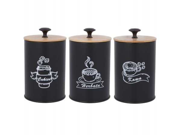 SET OM 3 BEHÅLLARE KAFFE TE SOCKER 16X9,5CM BRUNBESTE BB-2682 (EN CAPTION)