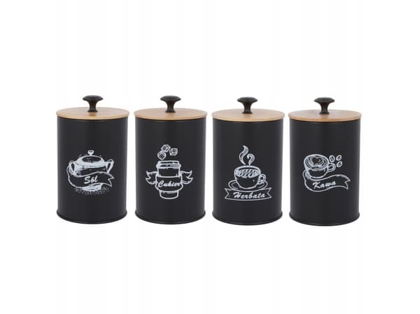 SET OM 4 BEHÅLLARE KAFFE TE SOCKER SALT 15X11CM BRUNBESTE BB-2687 (UNDERTEXTER EN)