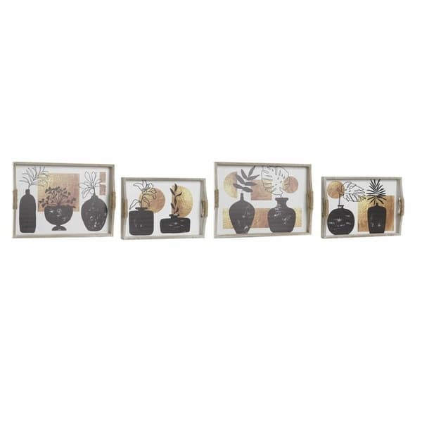 Uppsättning med Brickor DKD Home Decor Vit Svart Gyllene Trä MDF 40 x 30 x 6 cm (2 antal)