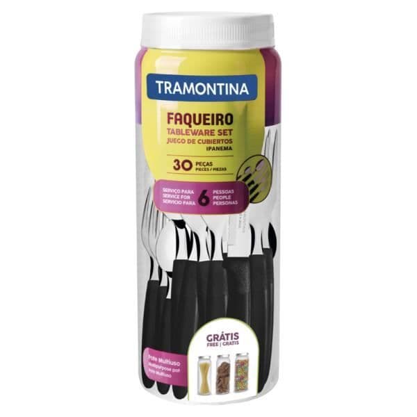 Ménagère Tramontina Ipanema. 30 delar. Inox och svart plast.