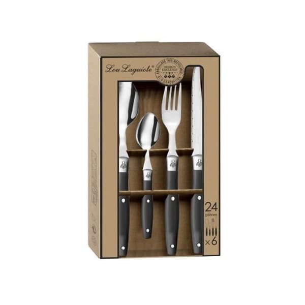 Ménagère 24 delar - LOU LAGUIOLE - Comptoir - Rostfritt stål - Färgad handtag - 6 personer
