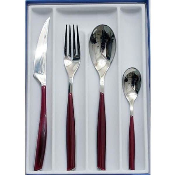 24-delat bestickset - Bugatti - Glamour - 18-10 rostfritt stål - SAN handtag - Granatröd