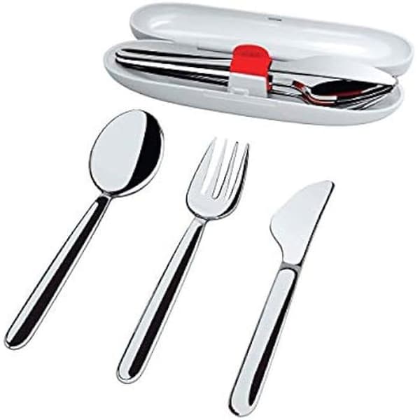 Alessi Food à Porter SA04S3 G - Set med Resesilver av Rostfritt Stål 18/10 med Hölje i Termoplastisk Harpiks