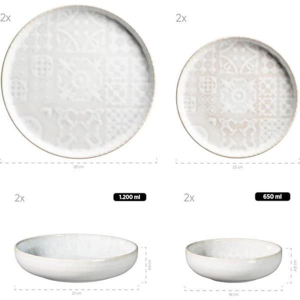 Servis MÄSER Tiles traditionella 8 delar i kvalitetskeramik, vit