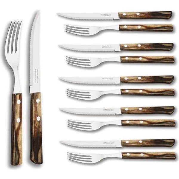 Tramontina Churrasco 29899-199 Stek/pizza bestickset, 12 st, 6 stekknivar och 6 stekgafflar, rostfritt stål