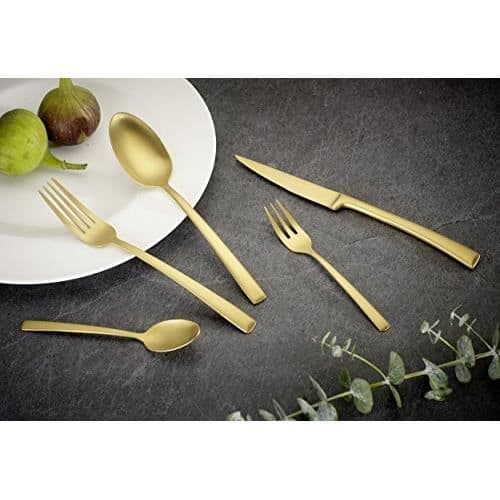 ECHTWERK Avelino Bestick av äkta trä, Rostfritt stål, guld, 24,5 x 24,5 x 4,8 cm - EW-BS-0803G
