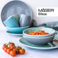 Miniatyrbild 2 av 4: MÄSER 931845 Serie Elissa Modernt bordservice för 6 personer, grön med vit kant, 24 delar, i stengods
