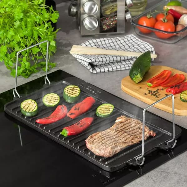 Grillplatta - KINGHOFF - KH-1262 - Högkvalitativ gjutjärn - Dubbel sida - 44 x 24 x 2 cm