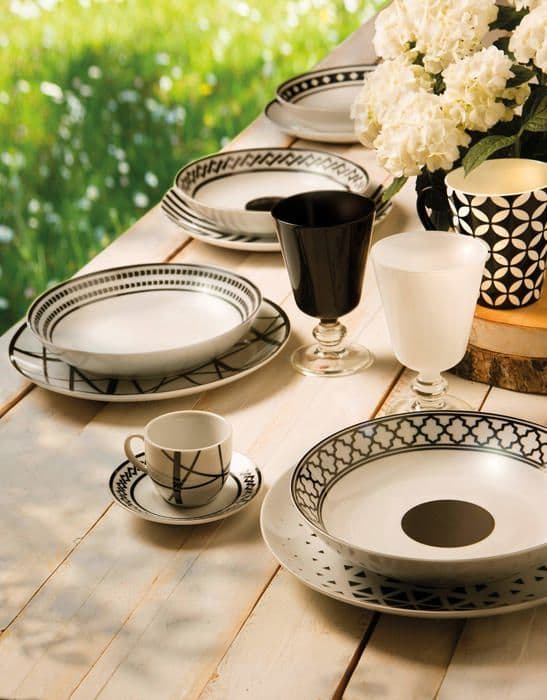 Komplett service - Excelsa bordsservering - 62496 - Tallrikservice, Porslin, Vit/Svart, 18 st.