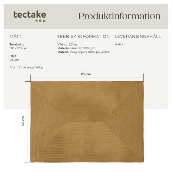 Flätad jutematta Raya, för in- och utomhusbruk - 120 x 170 cm