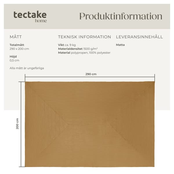 Flätad jutematta Raya, för in- och utomhusbruk - 200 x 290 cm