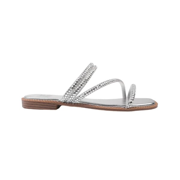 Where's That From Womens/Ladies Dream Diamante Faux Leather Strappy Extra Wide Flat Sliders