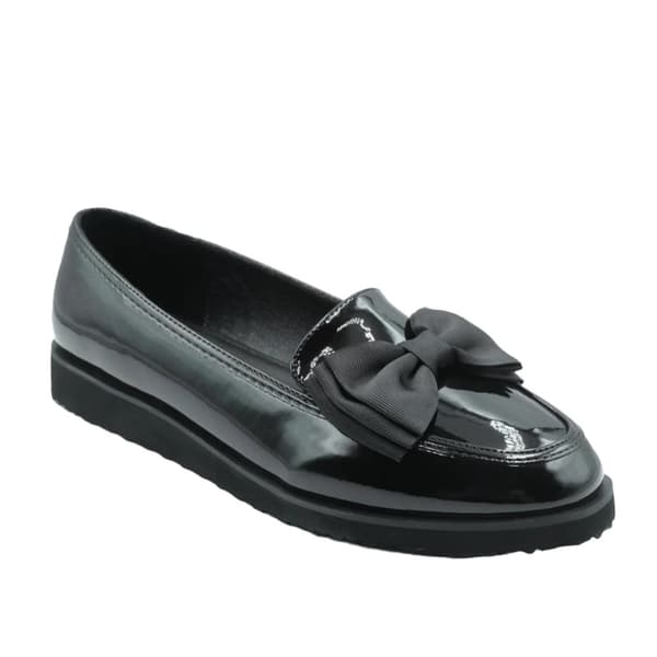 Where's That From Womens/Ladies Alpha Bow Patent Faux Leather Wide Loafers