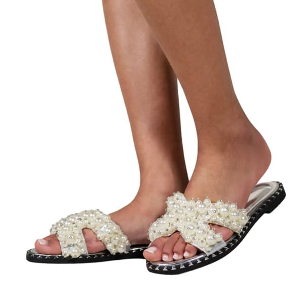 Where's That From Womens/Ladies Iona Pearl Wide Flat Sliders