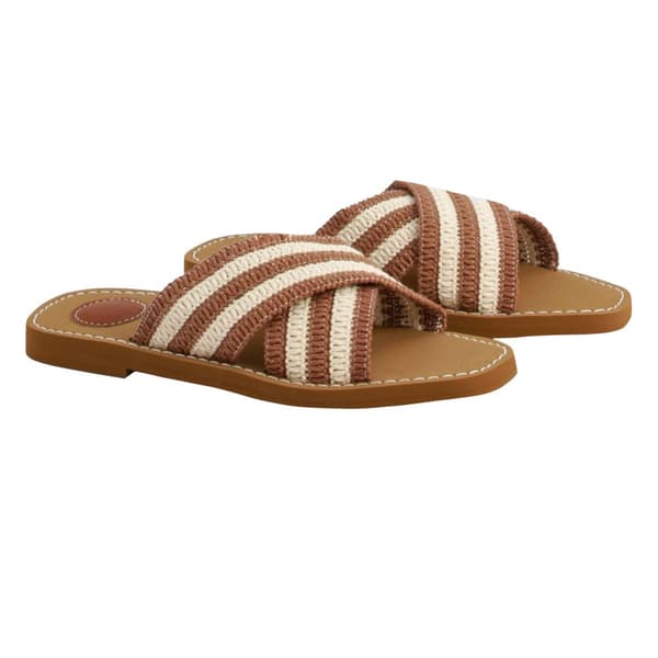 Where's That From Womens/Ladies Arizona Striped Crossover Strap Flip Flops Mocha/Beige 7 UK
