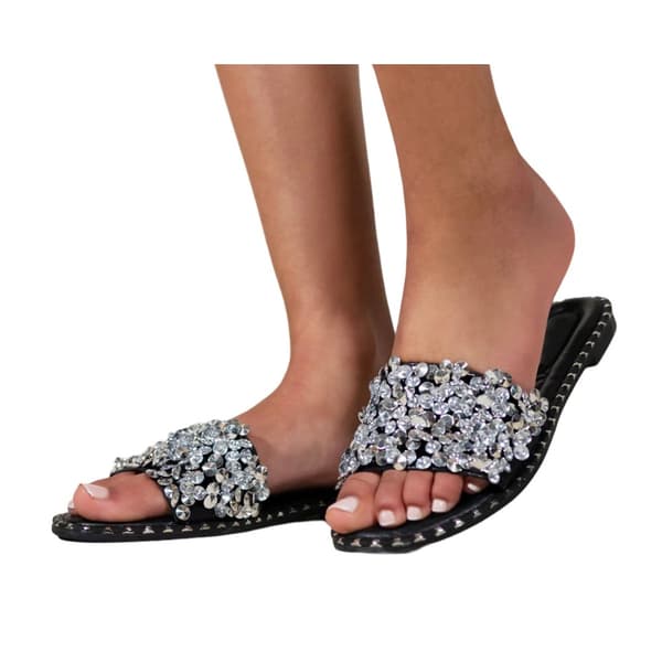 Where's That From Womens/Ladies Poppy Sparkle Diamante Wide Flat Sliders